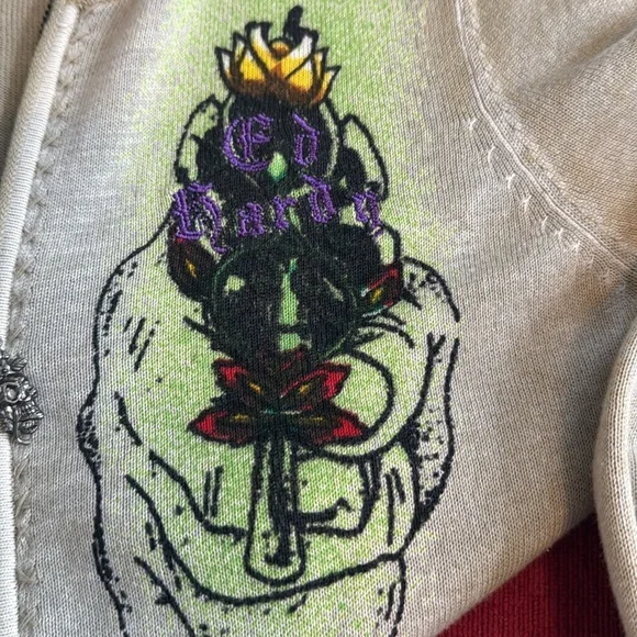 Distressed Extra long Ed Hardy Hooded Zip-up - Picture 6 of 14